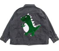 Veste en Denim Patchwork pour enfants, 3d, tissu dinosaure délavé en acide et 3d