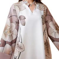 Robe Abaya élégante traditionnelle à imprimé floral en polyester, col en V, perles bulles, pour femmes musulmanes, séchage rapide, respirante, modeste, pour mariage
