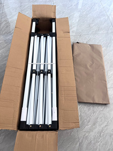 Auvent pliant portable en tissu Oxford imperméable et résistant au soleil, avec toit incliné bleu, structure en fer, pour stand extérieur et camping - Product Image 5