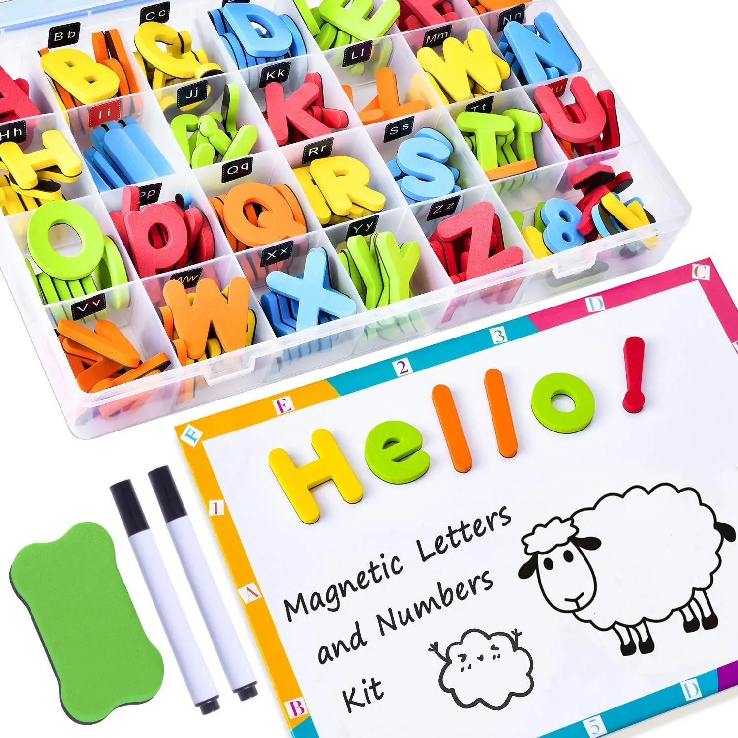 223 buah alat bantu mengajar ABC set alfabet magnetik dengan papan magnet permainan mengeja mainan pendidikan bahasa Inggris anak-anak