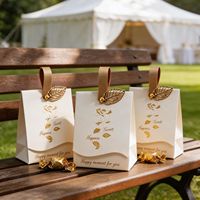 Sacs cadeaux de luxe en carton ivoire avec ruban, poignée et nœud, motif floral, logo personnalisé, emballage pour fête d'enfants