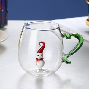 High Boro silicate <span class=keywords><strong>Glass</strong></span> Weihnachts wasser becher Weihnachts baum geformte Tasse mit Griff zum Trinken - Product Image 2
