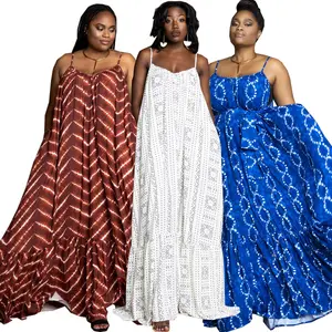 Großhandel Kleidung Verkauf Plus Size Frauen Digitaldruck sexy offener Rücken großes Swing-Kleid mit Trägern Maxi kleid