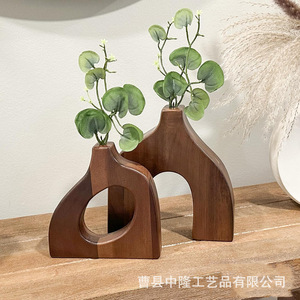 Ornements décoratifs en bois pour vases, vases en bois, récipients pour la culture de fleurs séchées, ornements de vases en bois d'acacia. - Product Image 3