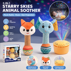 Juguete Sensorial 3 en 1 para Bebés: Sonajero de Peluche con Proyección de Estrellas, Luz Nocturna y Caja Musical, para 0+ <span class=keywords><strong>Meses</strong></span> - Product Image 1