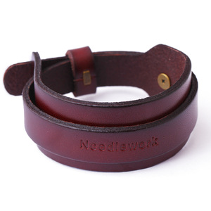Leather <b>Bracelet</b> 75mm Retro Punk Men's Fashion Gift Jewelry in Yellow Black Wine <b>Red</b> Brown - Product Image 5