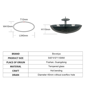 <span class=keywords><strong>Lavabo</strong></span> de comptoir en verre gris-noir BOWEIYA, salle de <span class=keywords><strong>douche</strong></span> d'hôtel, <span class=keywords><strong>lavabo</strong></span> de salle de bain, <span class=keywords><strong>lavabo</strong></span> de comptoir personnalisé avec évier elliptique - Product Image 5