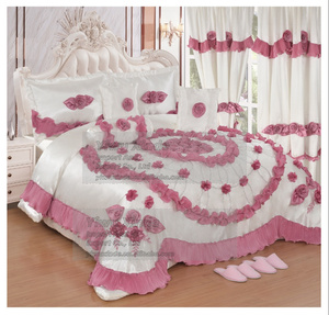Ensemble de literie de mariage de luxe 10 pièces avec rideaux assortis, taies d'oreiller, pantoufles, collection de couette de mariée - Product Image 5