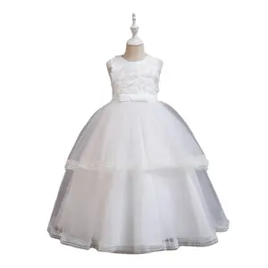 children party dress Long sleeveless dress girl party White Flowers big girl dresses Clothes for 10 Year Olds