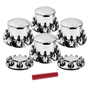 Kit Combo de couvre-roue d'essieu chromé pour Semi-camion avec <span class=keywords><strong>cache</strong></span>-écrou fileté de 33mm - Product Image 1