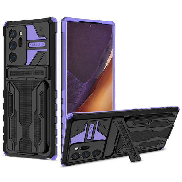 For Samsung Galaxy Note 20 Ultra Note20 Back Cover Coque Slide Card Slot Holder Retractable Kickstand PC Phone Case Shockproof