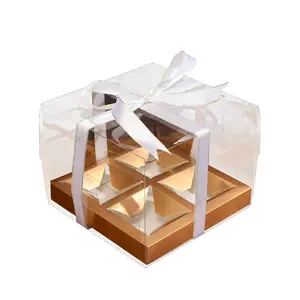 New golden transparente pastelaria caixa de bolo da lua 4 6 buraco gema de ovo personalizado da caixa de presente caixa de embalagem de pastelaria