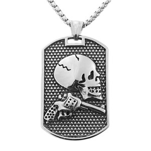 Stainless Steel Skull Pendant Necklace Men's Punk Retro Geometric <b>Skeleton</b> Design <b>Dog</b> Tag Style Jewelry - Product Image 5