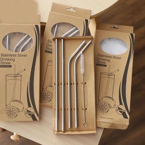 Paquete de Cuatro Pajitas de Acero Inoxidable 304, Grado Alimenticio, para Bebidas Frías, Reciclables y Ecológicas, para Salidas y Accesorios de Bar - Product Image 1