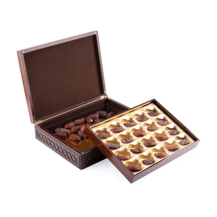 Kotak Tanggal Kayu Ramadan Arab Warna Coklat Tua Mewah Musim KSA Anting-Anting untuk Hadiah