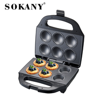 750W Elektrischer Mini-Torten- und Quiche-Maker mit 6 Antihaft-Formen, doppelseitiger Heizung und Dessert-Backfunktion