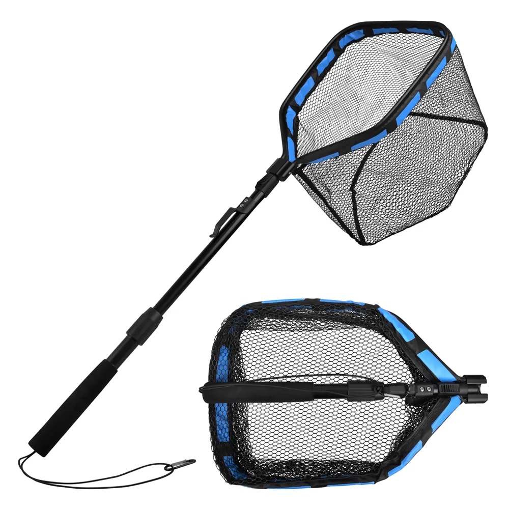 Folding Fishing Net Rubber Coated Fishing Landing Net Foldable Telescopic Fishing Net for Freshwater or Saltwater