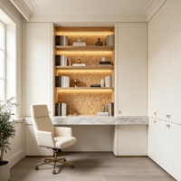 Meubles de maison entière en chêne moderne sur mesure avec quincaillerie dorée, îlot vitrine en verre et dressing LED pour chambre et cuisine OEM ODM