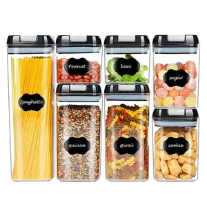 Fábrica al por mayor 7PCS Set BPA-Free Food Seal Storage Jar Contenedores de alimentos de plástico para la organización de la despensa