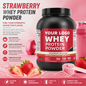 OEM ODM Erdbeer-Proteinpulver für Erwachsene, Naturprodukt, Private Label, Sportnahrungsergänzung, Fitness-Supplement, Rinderquelle, 30g Protein - Product Image 4