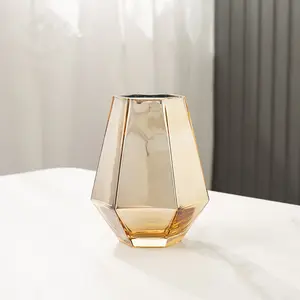 Vaso de flores galvanizado estilo nórdico, vaso de vidro decorativo moderno para sala de estar e casa, vaso de flores dourado