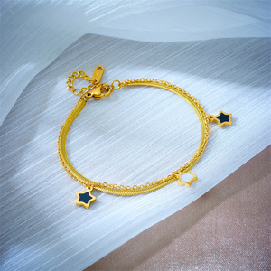Gold Double Layer Chain Bracelet With Star Charms Unisex Jewelry Gift - Product Image 2