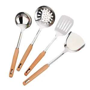 Trending Products 2023 New Arrivals Kitchen 4 PCS Stainless Steel Kitchenware Tools Utensils Set With Wooden Handle