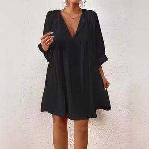 Nouvelle Robe Chic Bohème d'Été 2025 pour Femme, Col en V, Taille XL, en Mousseline, Élégante et Décontractée, Manches Lanterne Amples, Couleur Unie, Tendance - Product Image 6