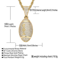 Collier pendentif BES Iced Out 5A CZ en laiton, forme ballon de rugby, bijoux de sport hip-hop pour hommes, prêt à être expédié
