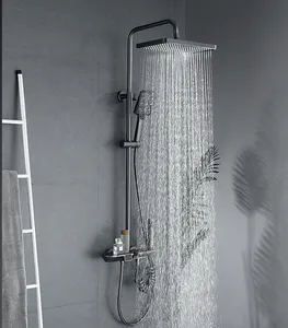 Pistola de ducha de baño montada en la pared de latón completo Juego de ducha de baño de color gris