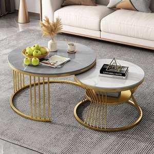 <span class=keywords><strong>Table</strong></span> <span class=keywords><strong>basse</strong></span> ronde de style <span class=keywords><strong>scandinave</strong></span> avec motif de dalle de pierre imbriquée pour la chambre à coucher et le salon - Product Image 2