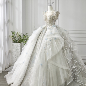 Ophelisa Luxury Cenicienta Ball Gown Vestido de <span class=keywords><strong>novia</strong></span> Cuentas de cristal con tren en capas de tul <span class=keywords><strong>Falda</strong></span> larga para baile de graduación de <span class=keywords><strong>novia</strong></span> - Product Image 4