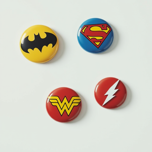 Boy <span class=keywords><strong>Dc</strong></span> <span class=keywords><strong>Comics</strong></span> Logo Boutons Ensemble de quatre boutons de collection sous licence officielle Superman Wonder Woman <span class=keywords><strong>Flash</strong></span> - Product Image 1