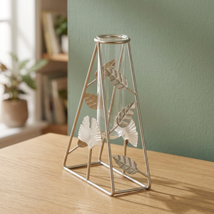 Vase de table industriel en fer avec tube en verre, hauteur 20 cm, motif feuille noire, support décoratif pour fleurs - Product Image 5