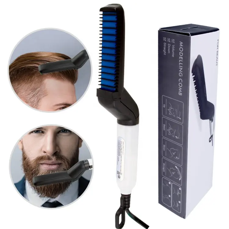 Electric Ceramic Beard Straightening Brush Comb Iron Hair Straightener for Men