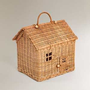 Handmade Rattan Woven Mini House Bag With Handles For Children <b>Storage</b> <b>Toy</b> <b>Basket</b> Rectangle Shape Bobai Origin - Product Image 1