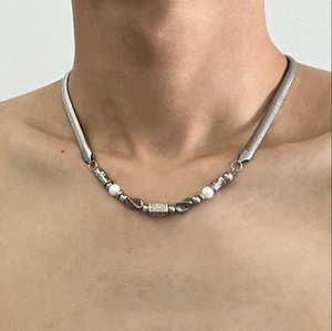 PFT 유니섹스 티타늄 스틸 클래식 미니멀리스트 시크 라이트 럭셔리 대나무 체인 펜던트 목걸이 - Product Image 1