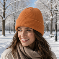 Bonnet en tricot uni personnalisé FNJIA avec logo, unisexe, en acrylique, à revers, chaud, pour l'hiver, pour hommes et femmes