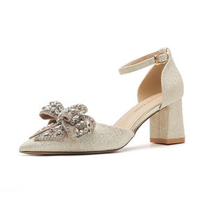Youxianme Solid Fashion Trend Shoes Pointed <b>Toe</b> Block Heel Ankle Strap Pumps with Bow Wedding Party Elegant - Product Image 5