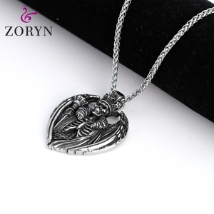 Colliers pendentifs en acier inoxydable avec ailes d'ange tombé, cœur et squelette, style gothique punk vintage, bijoux de mode en acier titane pour hommes - Product Image 5