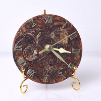 Vente en gros de tranches fossiles naturelles d'agate/labradorite/ammonite horloge de bureau horloge numérique en pierre réveil mural avec boîte