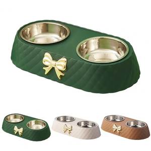 Mangkuk makanan hewan peliharaan 201 dapat dilepas baja tahan karat mangkuk ganda dekorasi dasi kupu-kupu Aksesori hewan peliharaan untuk anjing kucing - Product Image 1