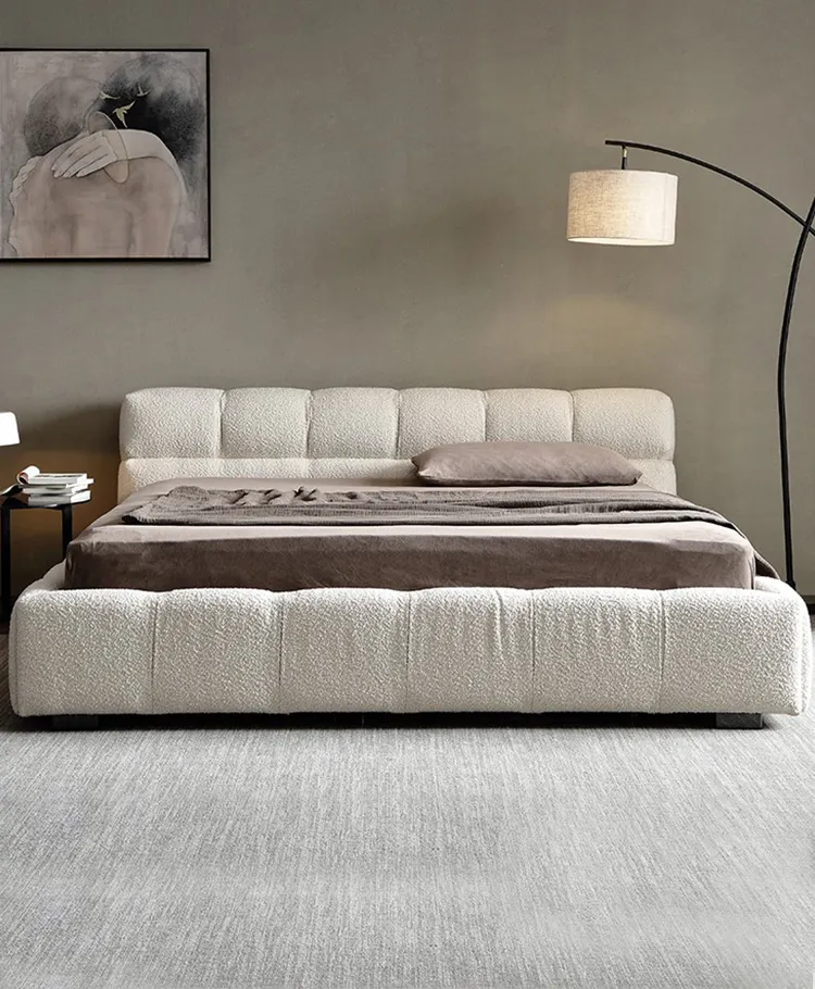 Cama de madeira com estilo moderno importado, camurça dupla luxo cama estofada de madeira sólida