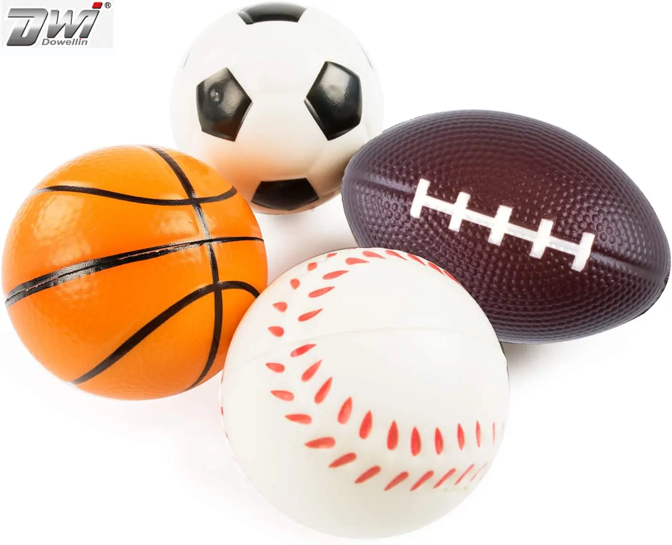 DWI Dowellin मिनी फोम खेल गेंदों 24 पैक खेल तनाव गेंदों निचोड़ गेंद बेसबॉल फुटबॉल बास्केटबॉल फुटबॉल कुत्ते पालतू खिलौना