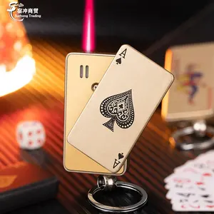 Custom Logo Red Jet Flame Poker Ace Joker Card Torch Lighter With Keychain