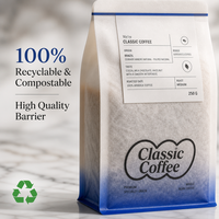 Sacs à café personnalisés en papier de riz avec valve et fermeture éclair, texture organique, fond plat, pochettes pour café 250g 500g 1kg, emballage écologique