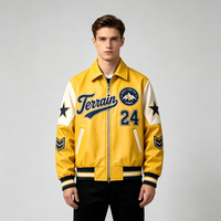 Blouson universitaire OEM, coupe ample, style motard, personnalisable, épaules tombantes, en cuir brodé, streetwear, fabrication usine