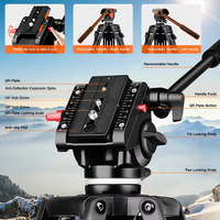 Tripod Aluminium 3-Seksi dengan Kaki Lipat, Pengunci, Peredam Hidrolik, dan Video Head