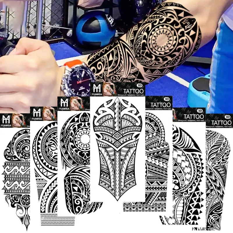 Caldo all'ingrosso impermeabile tatuaggio temporaneo braccio superiore uomo donna testa di lupo umano Totem testo arabo adesivi modello usa e getta