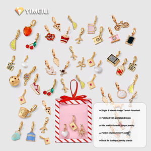 YIMEIL&Wholesale Breloque DIY plaquée or 18 carats, motif enveloppe de vie, nœud papillon, verre à vin, citron, avec incrustation d'émail et de zircon - Product Image 1